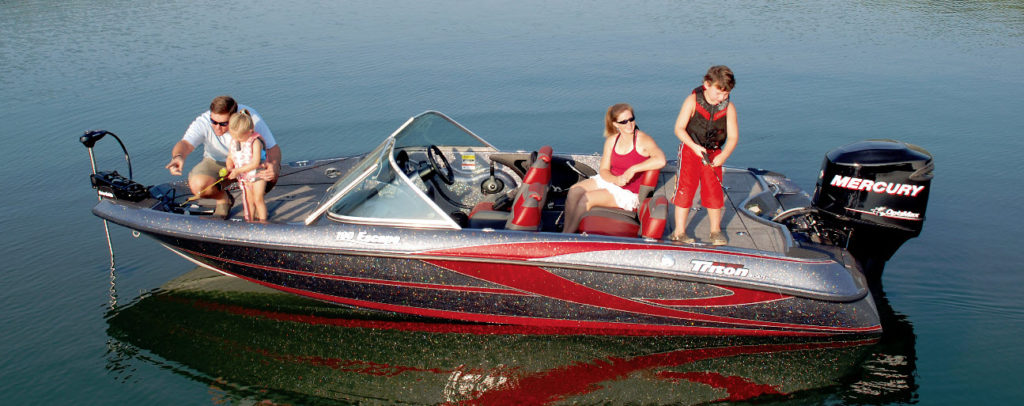 Family fishing in a boat