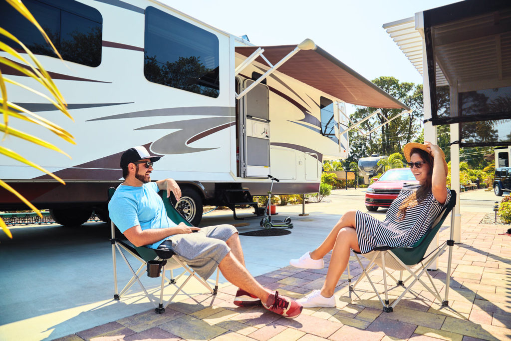 Couple with motorhome