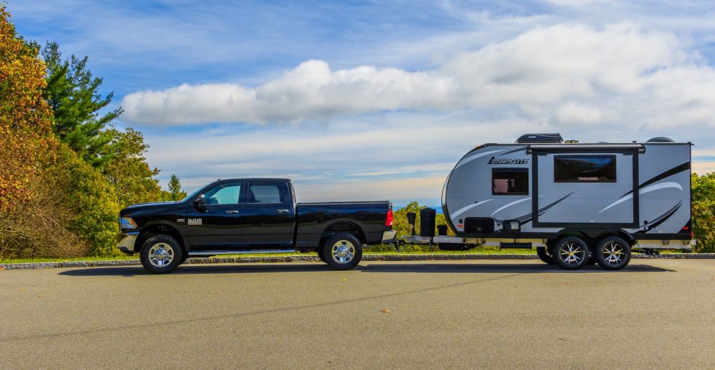 Truck pulling Trailer RV on the road